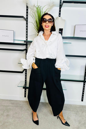 JOSIE NEEDLE CORD COCOON TROUSERS IN BLACK