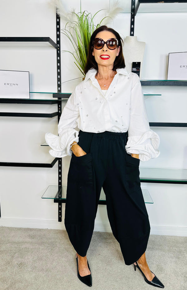 JOSIE NEEDLE CORD COCOON TROUSERS IN BLACK