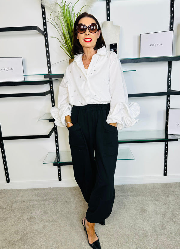 JOSIE NEEDLE CORD COCOON TROUSERS IN BLACK