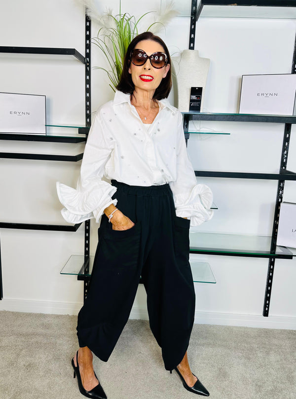 JOSIE NEEDLE CORD COCOON TROUSERS IN BLACK