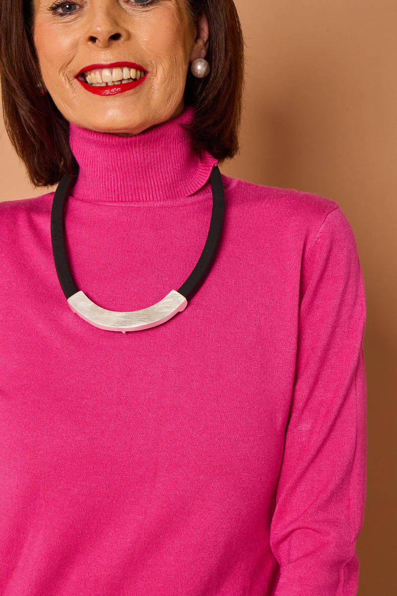 Sabrina Rubber necklace in Black and silver