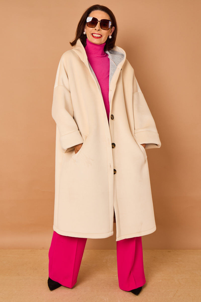 Alberto hooded long coat in cream