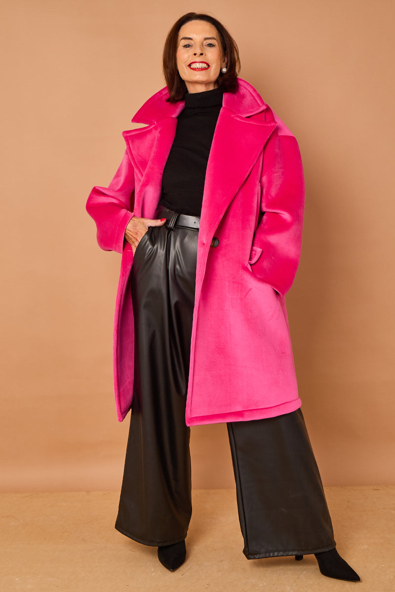 Alberto three quarter coat in cerise pink -