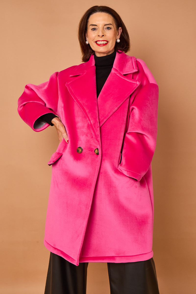 Alberto three quarter coat in cerise pink -