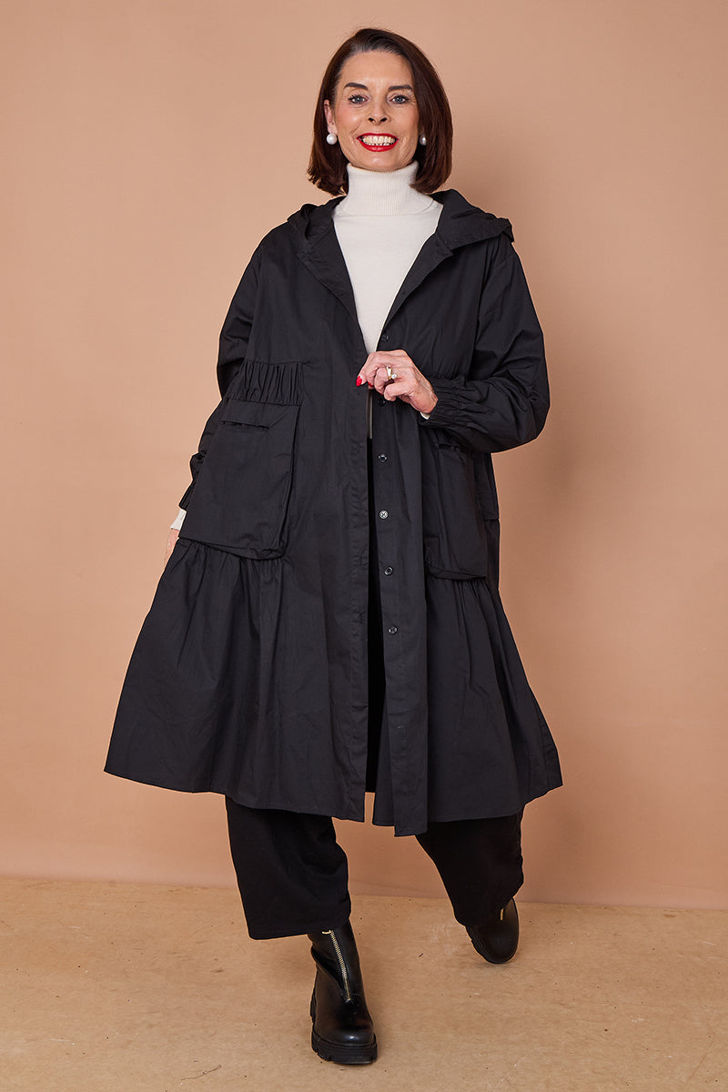 leonardo Hooded Jacket/Dress in Classic Black