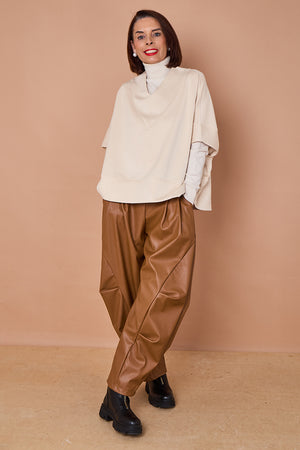 Lorenzo cocoon PU faux leather trousers in camel