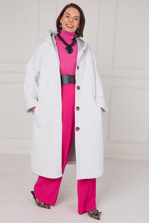 Alberto hooded long coat in ice white