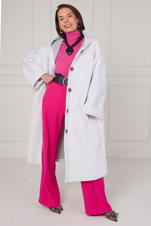 Alberto hooded long coat in ice white