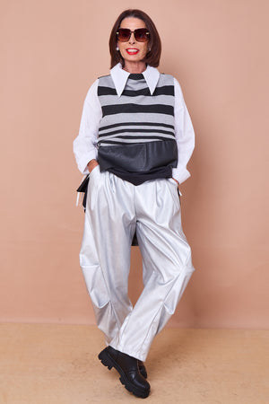 Lorenzo cocoon PU faux leather trousers in silver