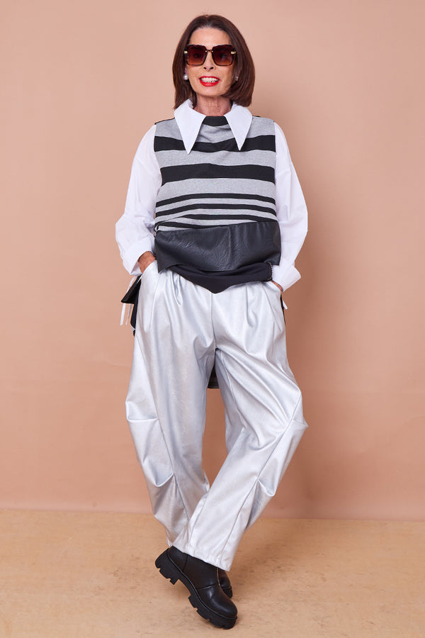 Lorenzo cocoon PU faux leather trousers in silver