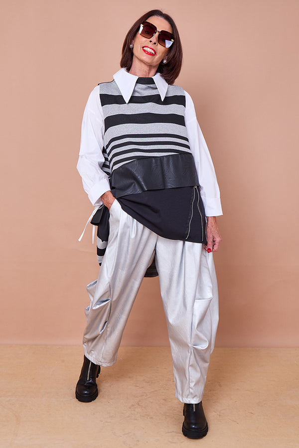 Lorenzo cocoon PU faux leather trousers in silver