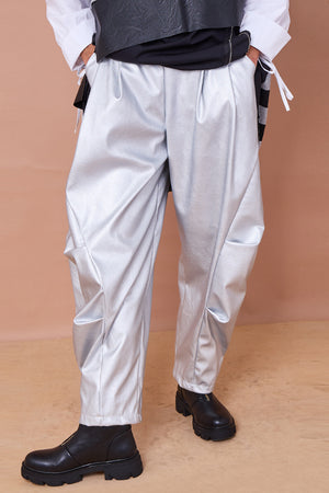Lorenzo cocoon PU faux leather trousers in silver