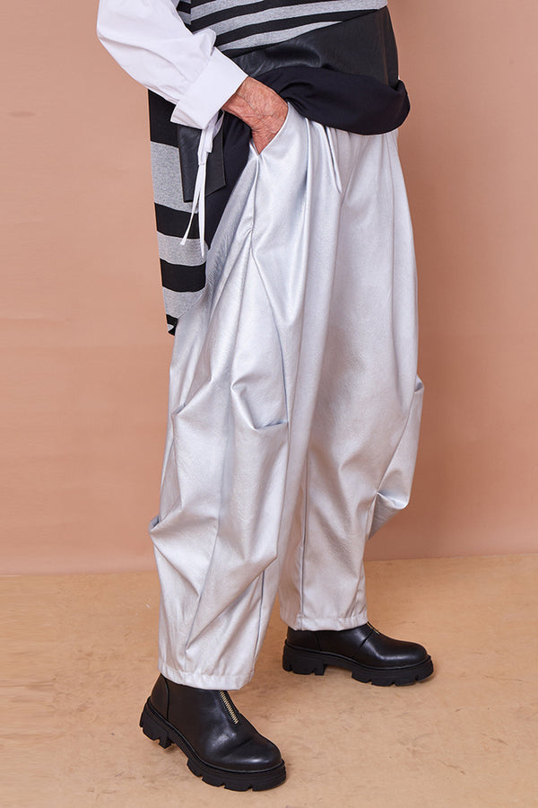 Lorenzo cocoon PU faux leather trousers in silver