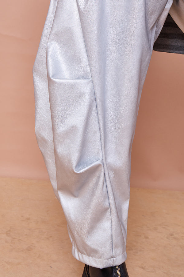 Lorenzo cocoon PU faux leather trousers in silver