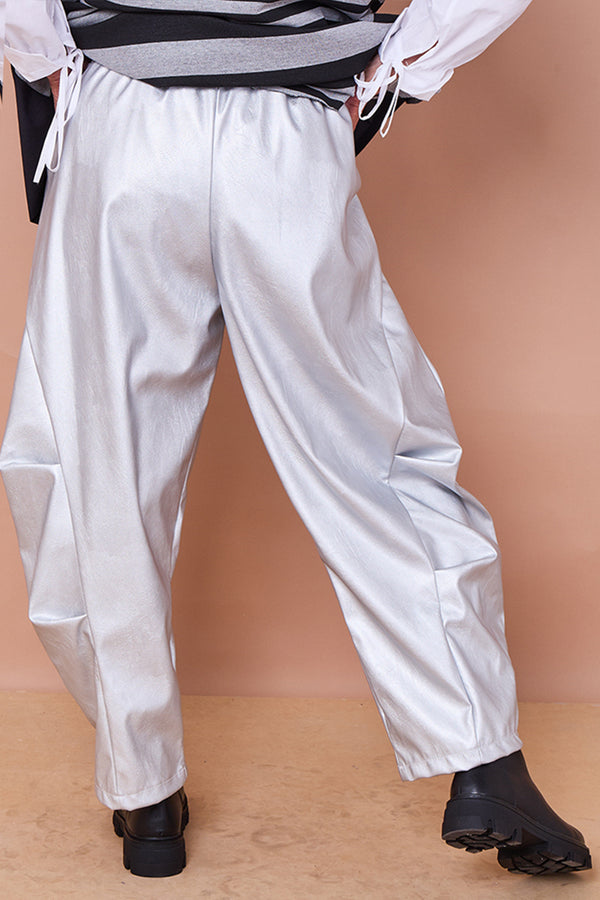 Lorenzo cocoon PU faux leather trousers in silver