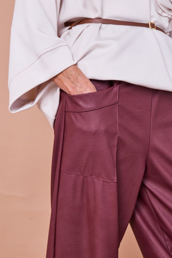 Pinocchio  faux pu leather trousers in mulberry