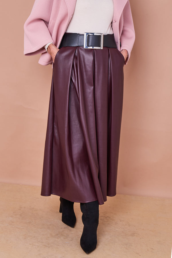 Arianna PU faux leather skirt in mulberry