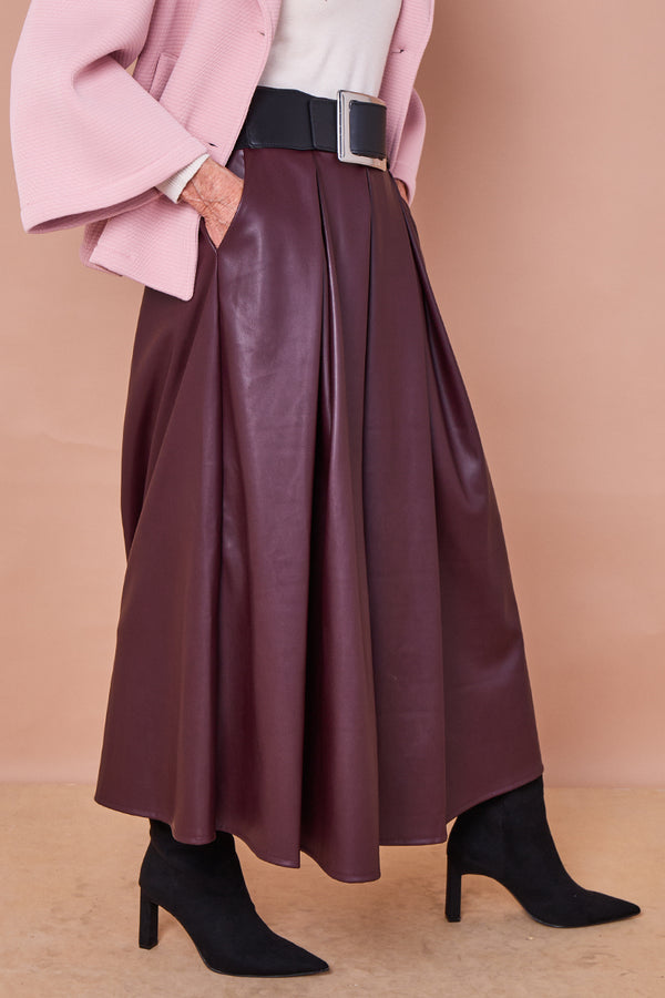 Arianna PU faux leather skirt in mulberry