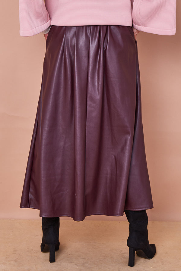 Arianna PU faux leather skirt in mulberry