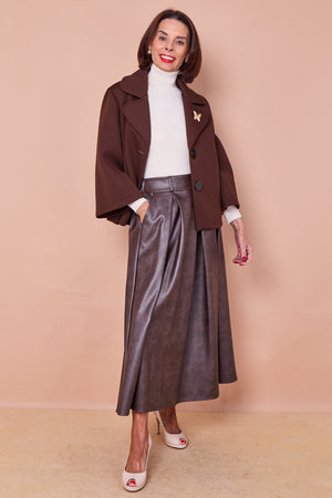 Arianna PU faux leather skirt in chocolate