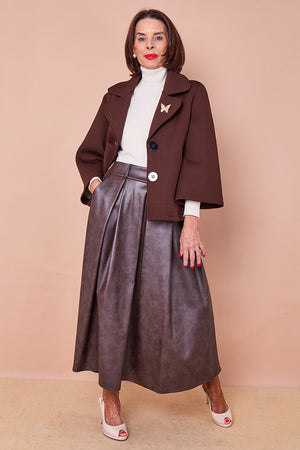 Arianna PU faux leather skirt in chocolate