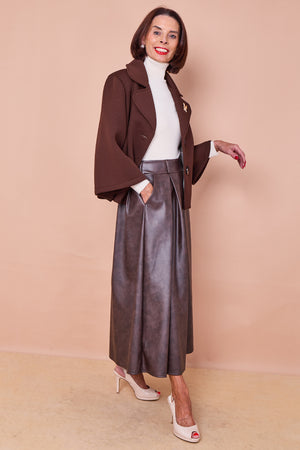 Arianna PU faux leather skirt in chocolate