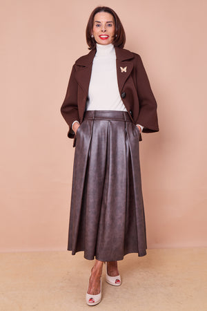 Arianna PU faux leather skirt in chocolate