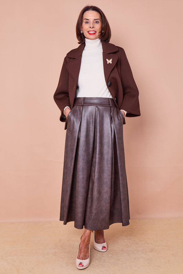 Arianna PU faux leather skirt in chocolate