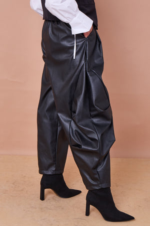 Lorenzo cocoon PU faux leather trousers in Black