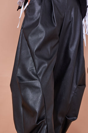 Lorenzo cocoon PU faux leather trousers in Black
