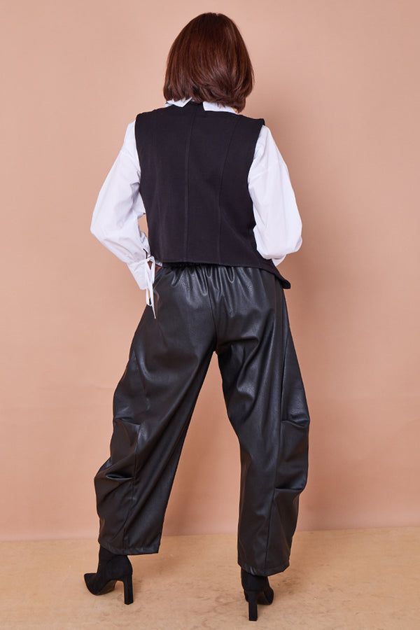 Lorenzo cocoon PU faux leather trousers in Black
