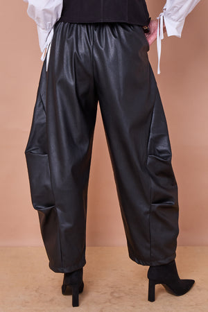 Lorenzo cocoon PU faux leather trousers in Black