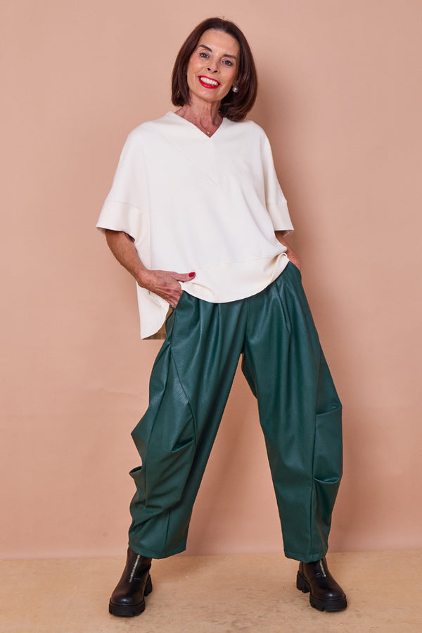 Lorenzo cocoon PU faux leather trousers in teal