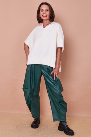 Lorenzo cocoon PU faux leather trousers in teal