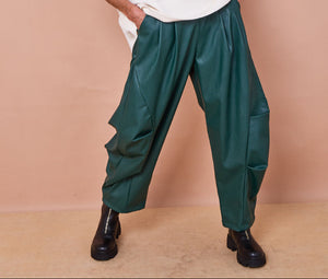 Lorenzo cocoon PU faux leather trousers in teal