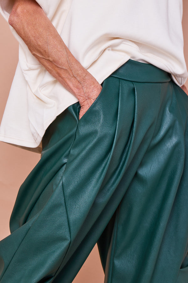 Lorenzo cocoon PU faux leather trousers in teal