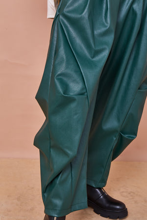 Lorenzo cocoon PU faux leather trousers in teal
