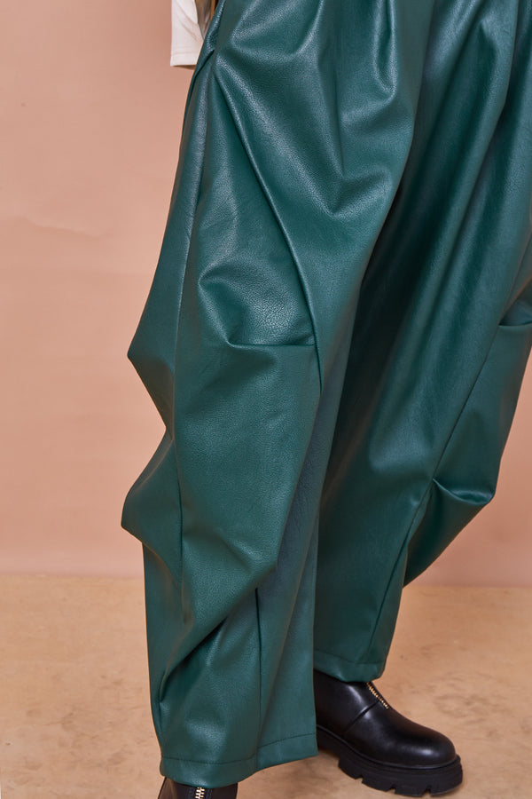 Lorenzo cocoon PU faux leather trousers in teal
