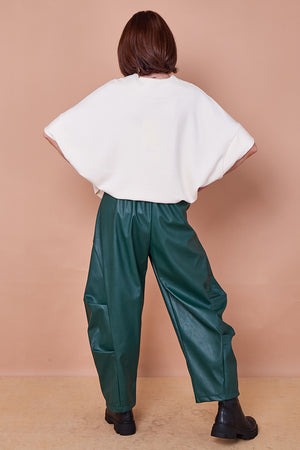 Lorenzo cocoon PU faux leather trousers in teal