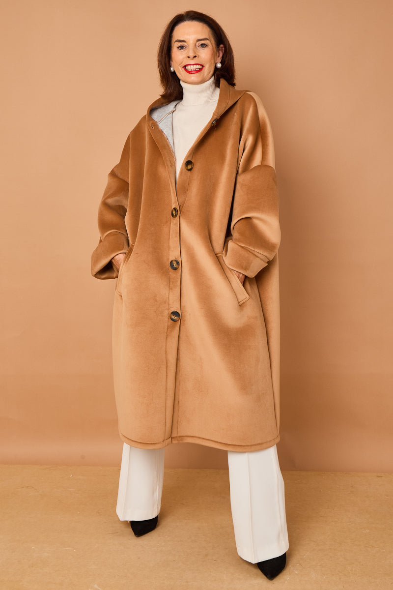 Alberto hooded long coat in camel