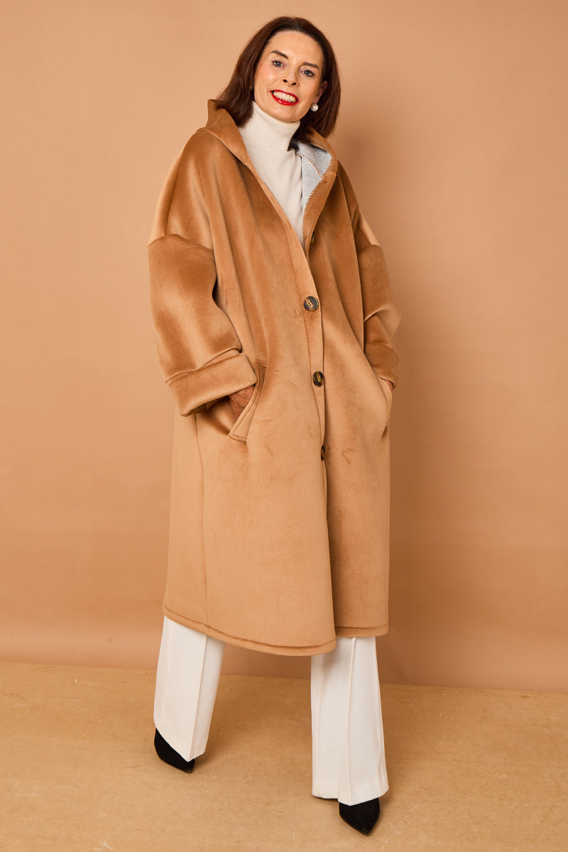 Alberto hooded long coat in camel