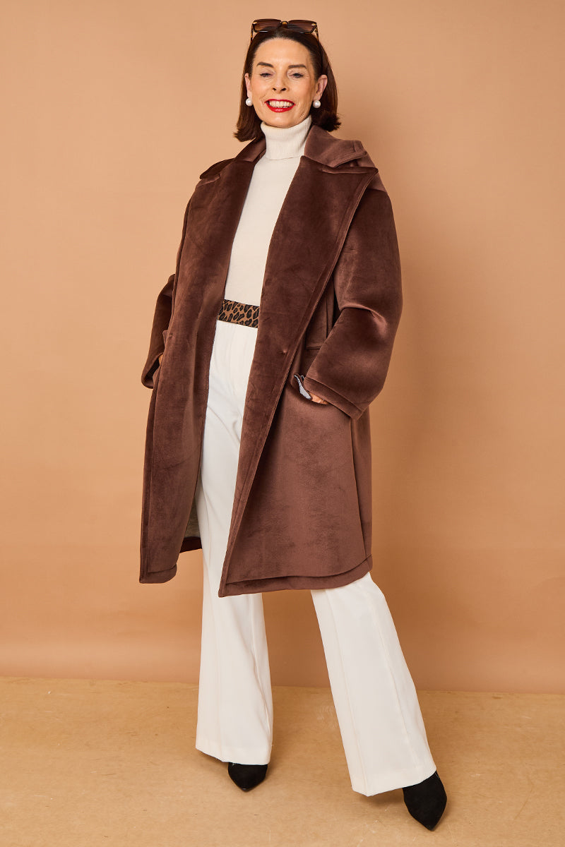 Alberto three quarter coat in chocolate -