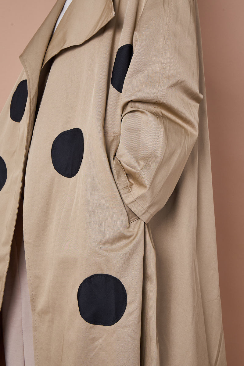 Ditsy long trench coat in beige