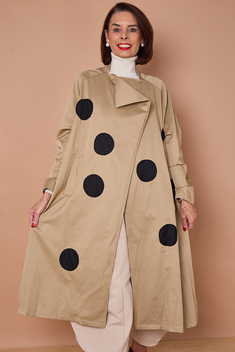 Ditsy long trench coat in beige