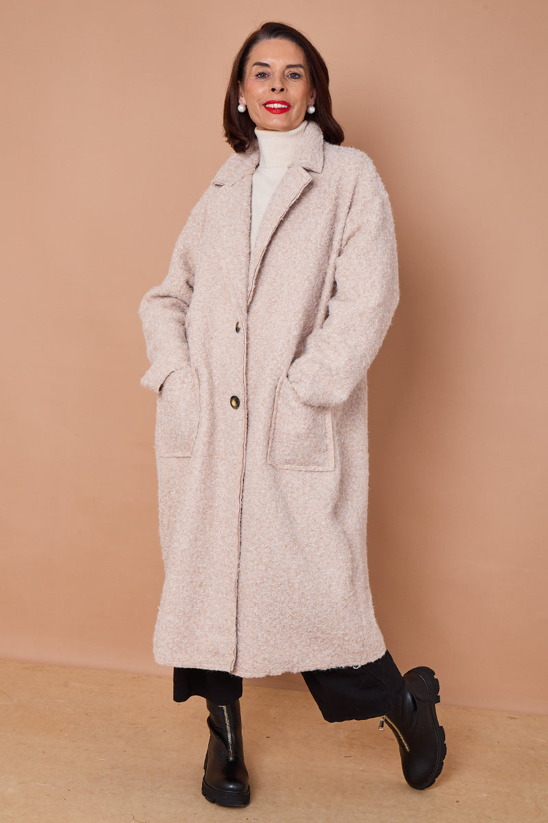 Athena Long Sleeve Duster Coat in stone