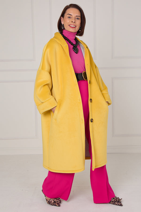 Alberto hooded long coat in Yellow Sorbet