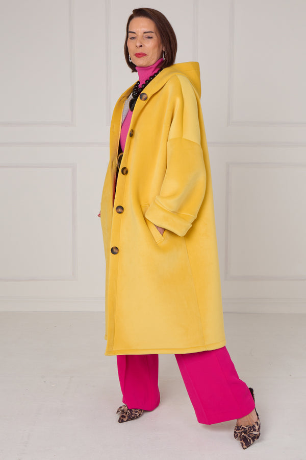 Alberto hooded long coat in Yellow Sorbet
