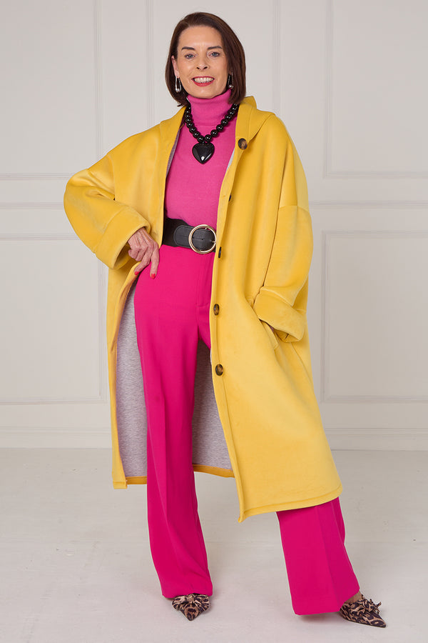 Alberto hooded long coat in Yellow Sorbet