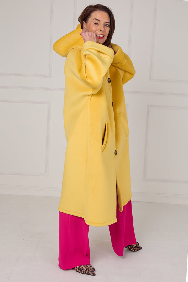 Alberto hooded long coat in Yellow Sorbet
