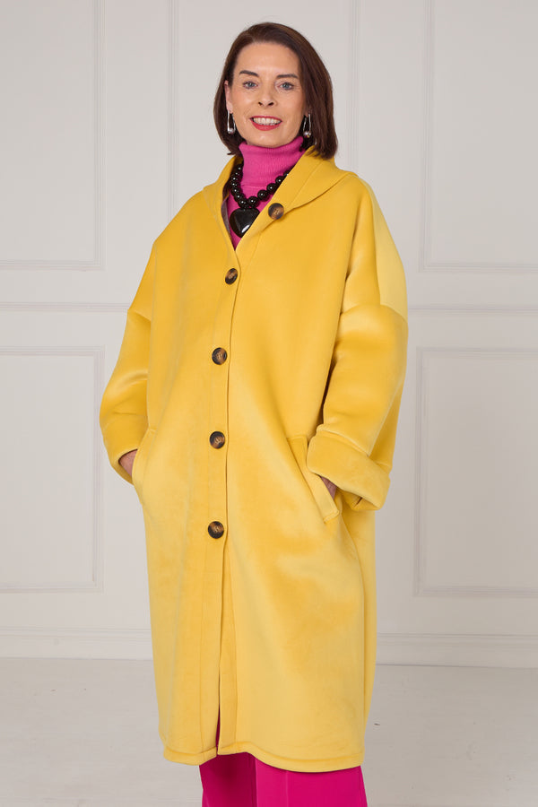 Alberto hooded long coat in Yellow Sorbet
